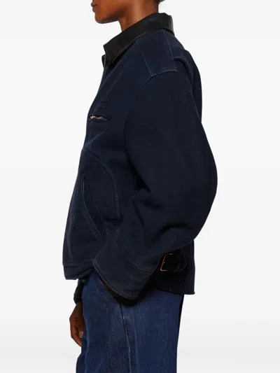 Miu Miu Washed Wool Cloth Blouson Jacket In Blue