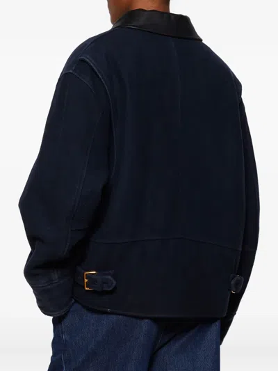 Miu Miu Washed Wool Cloth Blouson Jacket In Blue