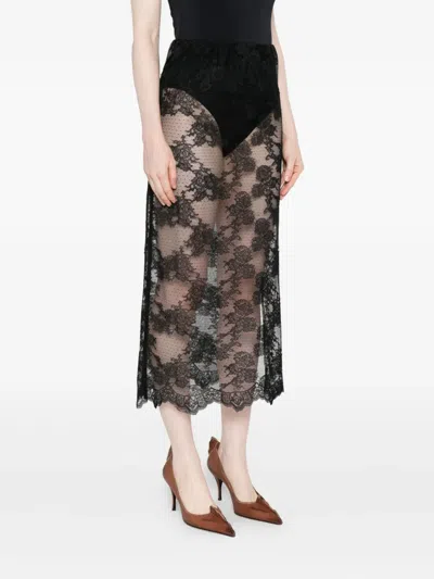 Malina Floral-lace Midi Skirt In Black