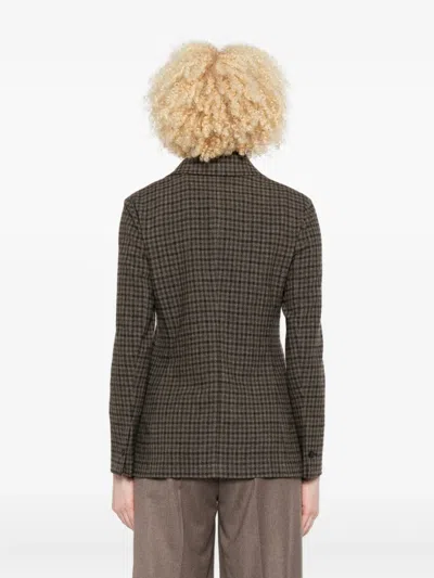 Circolo 1901 Brown Checkered Tailored Jacket In Wool-cashmere Blend In Brown