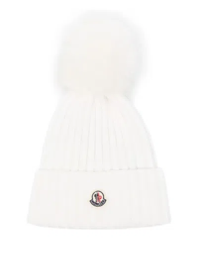 Moncler Wool Beanie Featuring Pom-pom Detail In White