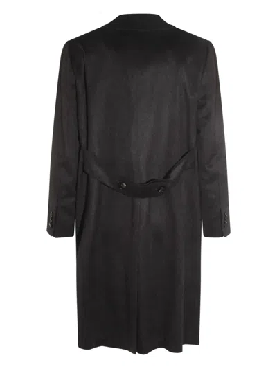 Kiton Double-breasted Coat Featuring Back Vent In Black