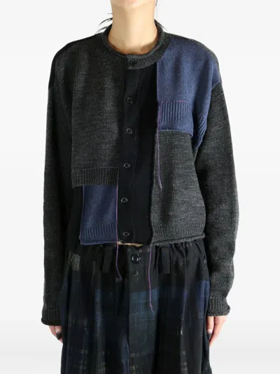 Y's Patchwork Wool Cardigan In Multi
