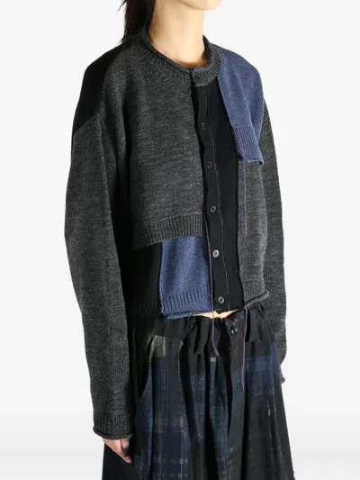 Y's Patchwork Wool Cardigan In Multi