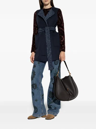 Etro Waist Belt Sleeveless Jacket Front Pockets In Blue