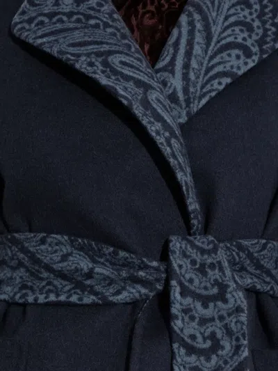 Etro Waist Belt Sleeveless Jacket Front Pockets In Blue