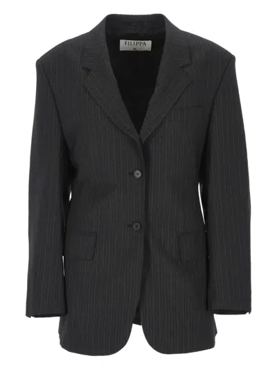 Filippa K Black Pinstripe Jacket In Animal Print