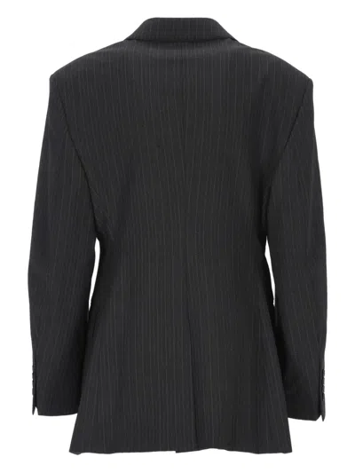 Filippa K Black Pinstripe Jacket In Animal Print