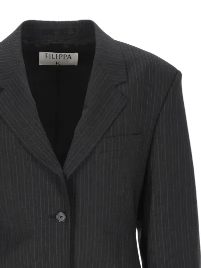 Filippa K Black Pinstripe Jacket In Animal Print