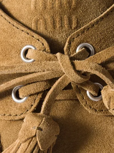 Miu Miu Beaded Tassel Flat Mules In Brown