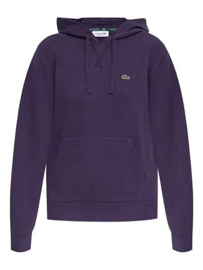 Lacoste Logo-patch Hoodie In Purple