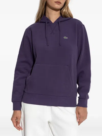 Lacoste Logo-patch Hoodie In Purple