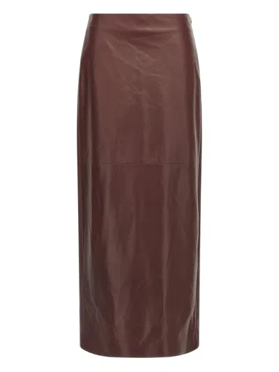 Brunello Cucinelli Column Back-split Leather Midi Skirt In Brown