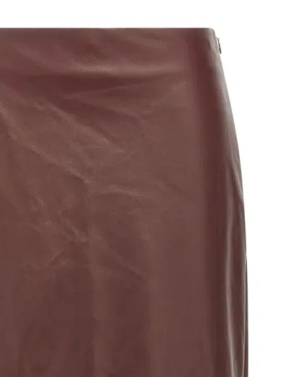 Brunello Cucinelli Column Back-split Leather Midi Skirt In Brown