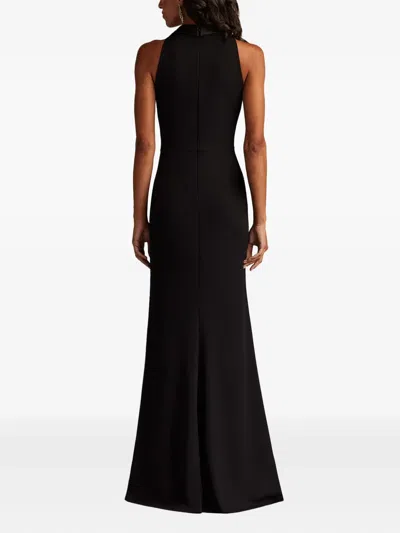 Tadashi Shoji Pleated Jewel-embellished Crepe Tuxedo Gown In Black