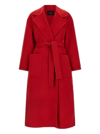 Fabiana Filippi Long Cashmere Wool Coat Belted At Waist In Red