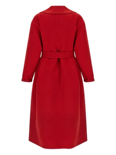 Fabiana Filippi Long Cashmere Wool Coat Belted At Waist In Red