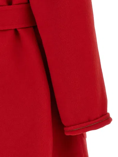 Fabiana Filippi Long Cashmere Wool Coat Belted At Waist In Red