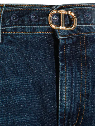 Twinset Wide-leg Trousers With Pockets And Loops In Blue