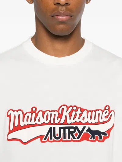 Autry White Cotton  X Maison Kitsunã© T-shirt In White