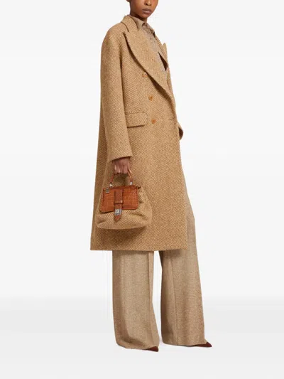 Ermanno Scervino Herringbone-pattern Double-breasted Coat In Brown