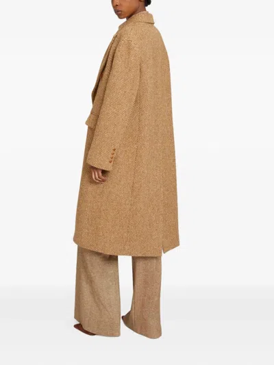 Ermanno Scervino Herringbone-pattern Double-breasted Coat In Brown