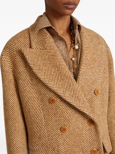 Ermanno Scervino Herringbone-pattern Double-breasted Coat In Brown