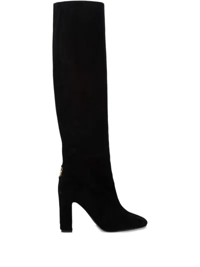 Dolce & Gabbana Chain Detail Suede Knee-high Boots In Black