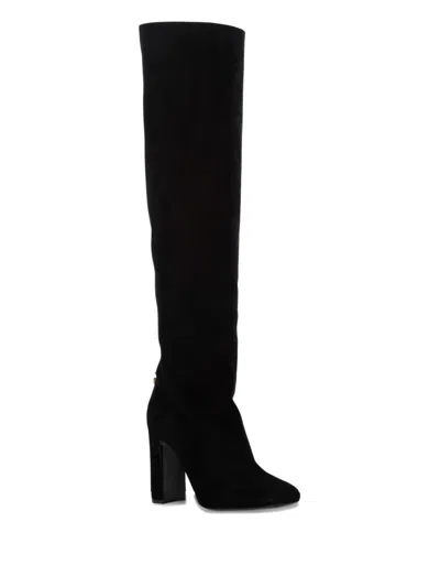 Dolce & Gabbana Chain Detail Suede Knee-high Boots In Black
