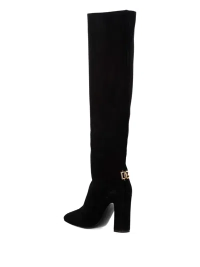 Dolce & Gabbana Chain Detail Suede Knee-high Boots In Black