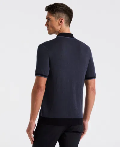 Perry Ellis Men's Bi-color Stitch Zip Polo Sweater In Blue