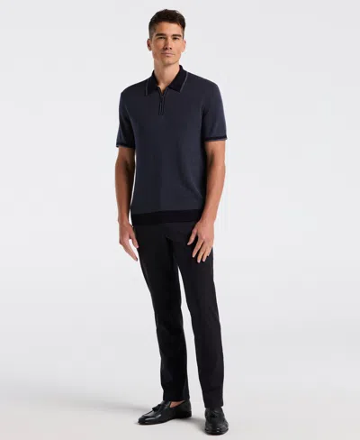 Perry Ellis Men's Bi-color Stitch Zip Polo Sweater In Blue