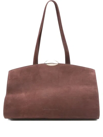 Benedetta Bruzziches Bordeaux Suede Shoulder Bag With Metallic Clasp In Brown