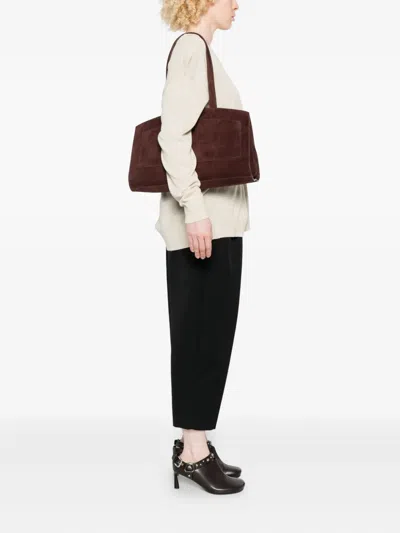 Benedetta Bruzziches Bordeaux Suede Shoulder Bag With Metallic Clasp In Brown