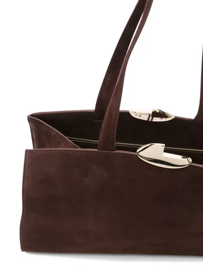 Benedetta Bruzziches Bordeaux Suede Shoulder Bag With Metallic Clasp In Brown