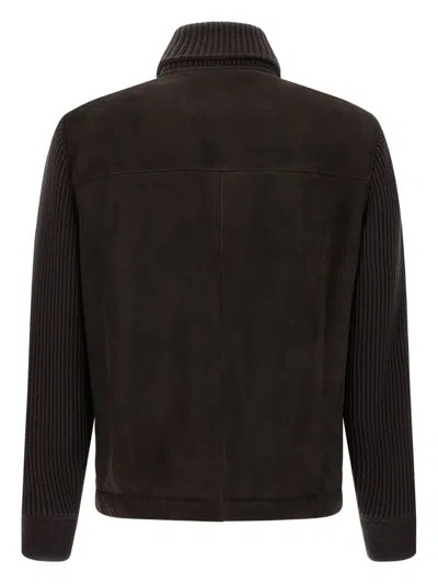 Brioni Suede Bomber Jacket In Brown