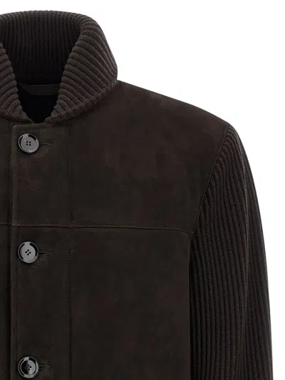 Brioni Suede Bomber Jacket In Brown