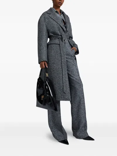 Ermanno Scervino Herringbone-pattern Belted Coat In Gray