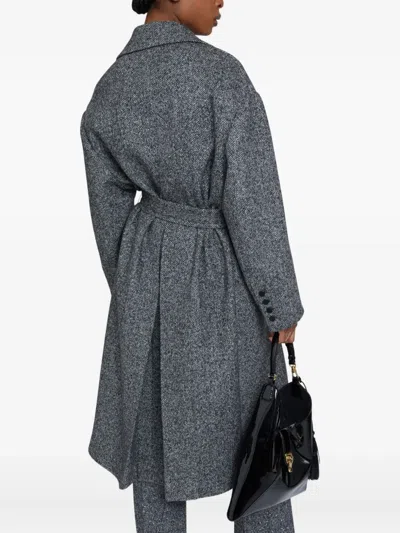 Ermanno Scervino Herringbone-pattern Belted Coat In Gray