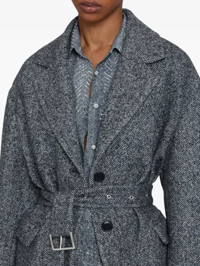 Ermanno Scervino Herringbone-pattern Belted Coat In Gray
