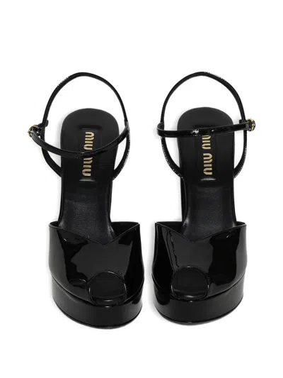 Miu Miu Patent Leather Block-heel Platform Sandals In Black