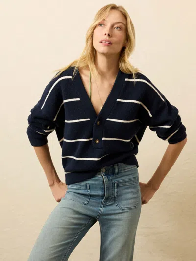 Faherty Jackson V Neck Popover Sweater In Blue