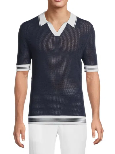 Onia Mesh Knit Polo In Blue