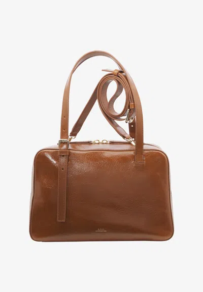 Apc Virginie Brown Shoulder Bag With Removable Shoulder Strap And Front Logo In Leather Woman