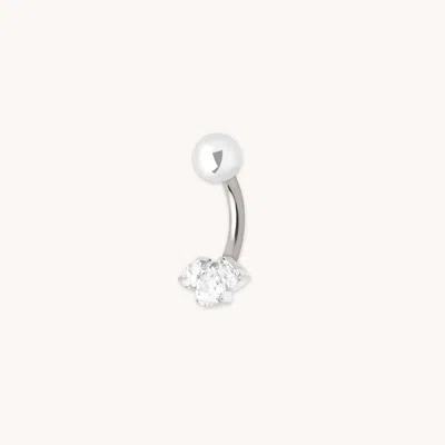 Astrid &amp; Miyu Crystal Cluster Titanium Belly Bar In Silver
