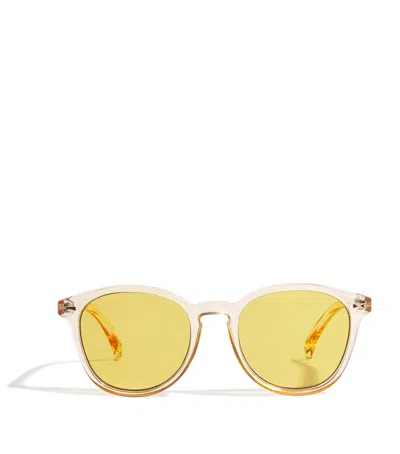Le Specs Thin Round Bandwagon Sunglasses In White