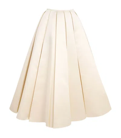 A.w.a.k.e. Satin Pleated Midi Skirt In Neutral