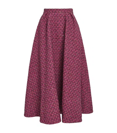 Alessandra Rich Tweed A-line High-waisted Midi Skirt In Pink