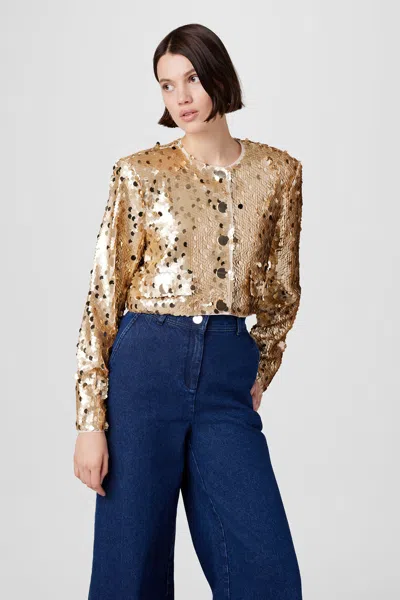 Toccin Jones Crew Neck Sequin Jacket In Gold