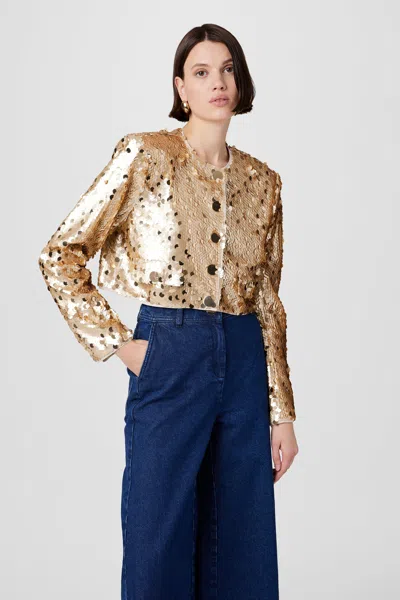 Toccin Jones Crew Neck Sequin Jacket In Gold